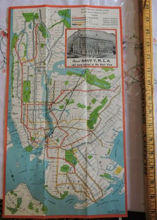 Rare 1946 Brooklyn Ymca York City Nyc Subway 9x17 Map