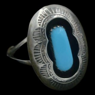 Vintage Navajo Native American Sterling Silver Turquoise Shadow Box Ring