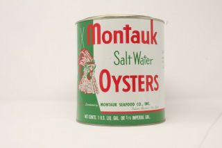 Vintage Gallon Montauk Salt Water Oyster Tin Can Fulton Market N.  Y.  Va 223 Rp
