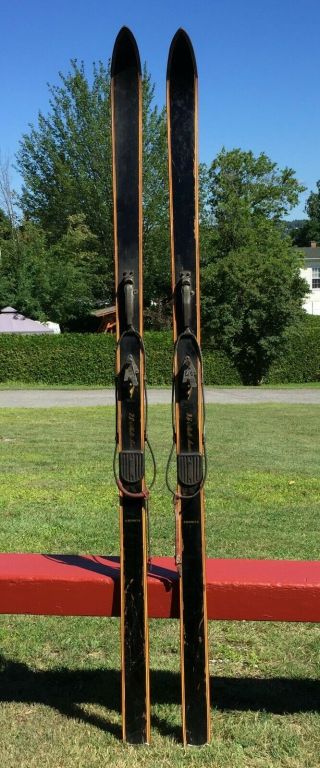 Vintage Wooden Skis 72 " Long W/ Color Snow Skiis