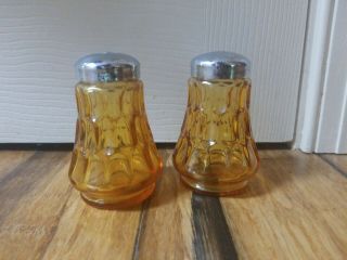 Vintage Amber Depression Glass Fat Bottom Salt And Pepper Shaker Set - Honeycomb