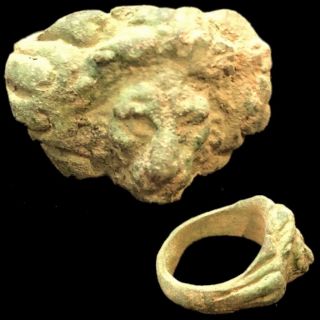 Ancient Roman Bronze Lion Bust Ring - 200 - 400 Ad (2)