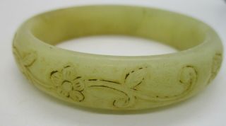 Antique Chinese Tang Dynasty Jade Carved Flowers Decorated Bracelet