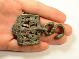 Stunning Ancient Viking Era Bronze Belt Buckle - Dragon Heads 8th - 11th C Ad