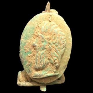 Ancient Roman Bronze Fibula Brooch Of A Bust - 200 - 400 Ad (1)