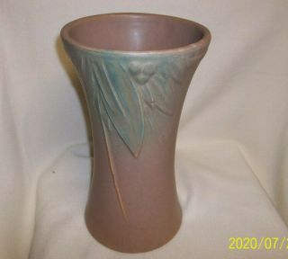 Vintage Nelson Mccoy Stoneware Hourglass Vase - " Berries & Leaves " 12 1/2 " Tall.