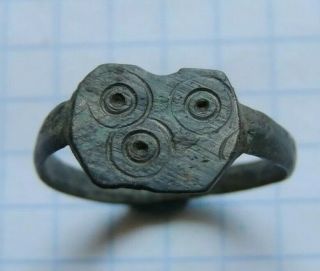 Ancient Viking Bronze Ring With Signs Of The Sun