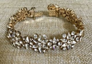 Vintage Signed Ciner Sparkling Crystal Clear Rhinestone Link Bracelet - Bridal