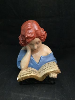 Vintage Glass Figurine Of A Woman Reading A Book.  S11