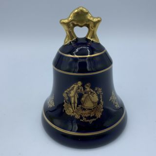 Vtg Limoges Porcelain Cobalt Blue Gold Courting Couple Floral Bell