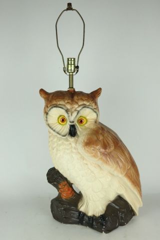 For Repair - Vintage Large Chalkware Pottery Ceramic Owl Electric Table Lamp 34 "