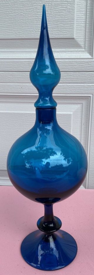 Vintage Blue Mcm Italian Empoli Glass Genie Bottle Decanter 1960s Stunning