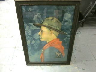 Norman Rockwell Vintage Boy Scout Print - Wooden Framed Glass 24 " X 17 3/4 "