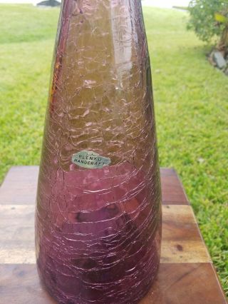 Vintage LARGE Blenko Plum / Lilac Crackle Glass Decanter 22.  5 