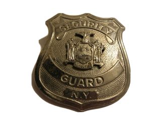 Vintage Metal Security Guard N.  Y.  Badge 2.  5”x2 1/4” About 2oz.  Handsome