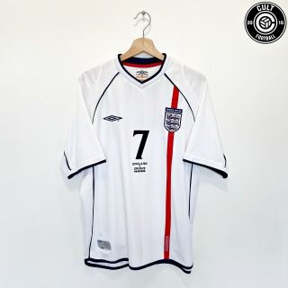 2001/03 Beckham 7 England Vintage Umbro Home Greece Football Shirt (l) Wc 2002