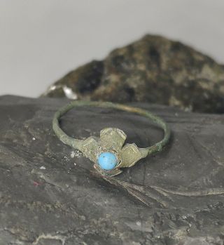 Ancient Bronze Ring With Blue Insert