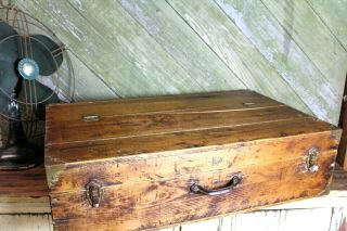 Vintage Handmade Wood Carpenters Tool Box Trunk Luggage Brass Corners Old Farm