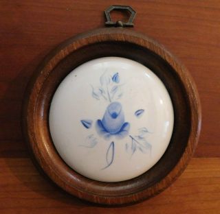 Lasting Impressions Ceramic Tile Blue Bud Rose Wall Plaque Hand Painted 5 " Round