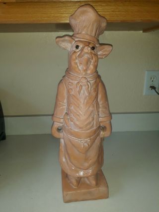 Vintage Heavy White Washed Clay Pig Chef / Cook Decorative Figure 1993 18 "