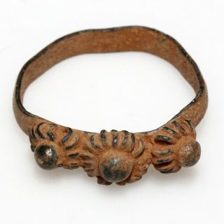 - Ancient Or Medieval Bronze Ring - Decorated With Floral