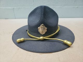 Vintage Massachusetts State Trooper Summer Hat W Obsolete Badge