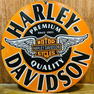 Enamel Harley Davidson Motorcycles Vintage Porcelain Sign 30 Inches Round