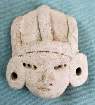 Sweet Pre - Columbian Clay Head Fragment With Tall Wide Hat