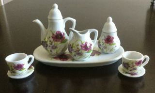 Royal Norfolk 10 Piece Toy Miniature Porcelain Tea Set - Vivid Floral Theme - Euc