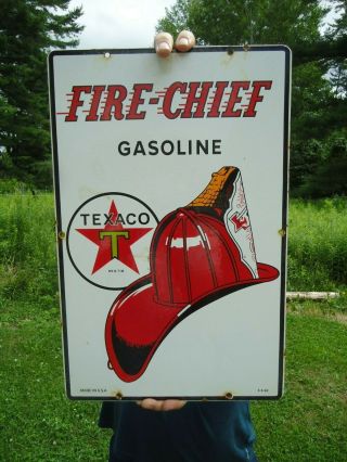 Large Vintage 1962 Texaco Fire Chief Gasoline Porcelain Gas Station Pump Sign