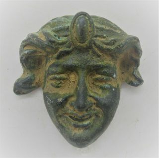 Ca 200 - 300 Ad European Finds Ancient Roman Bronze Casket Mount Face Of A Lady