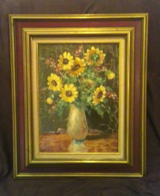 Vintage Sunflowers Oil Painting Artist Signed Fronville Framed Well Executed