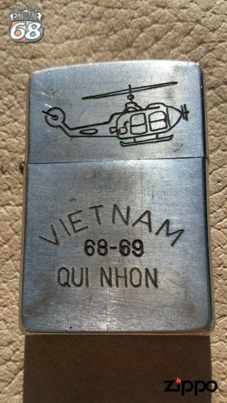 Vintage Zippo Petrol Lighter Vietnam War Qui Nhon 68 - 69