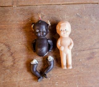 Vintage Miniature Tiny Collectible Bisque Baby Dolls Black And White