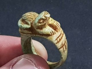 Extremely Rare Ancient Egyptian Glaze Ring Head On Top 100 Bc 8,  3 Gr 21 Mm