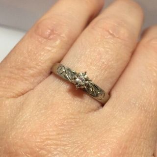 Antique 10k White Gold Diamond Solitaire Engagement Cross Wedding Vintage Ring 9