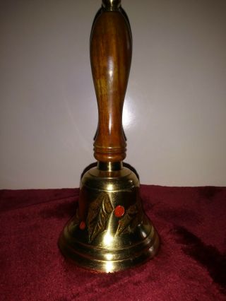 Vintage Hand Held 6 - 1/2 " Classroom Brass School Bell,  Dinner Bell,  Wood Handle