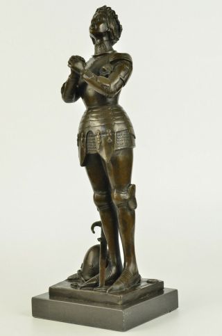 VINTAGE FRENCH ANTIQUE - STYLE SOLID BRONZE STATUE of JOAN of ARC,  