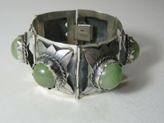 Huge Vintage Mexican Silver & Stone Bracelet Gorgeous Stones 1930 ' s 3
