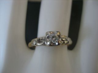 Estate Vintage 14k White/yellow Gold Diamond Heart Promise Ring Size 6.  75