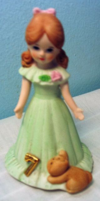 Enesco Growing Up Girl Age 7 Brunette Bisgue Porcelain Pale Green Dress 1982