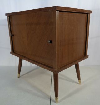 Vintage Mid Century Modern Record Cabinet Credenza Sliding Doors Tapered Legs