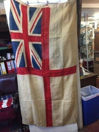 Antique Uk White Ensign British Flag Royal Navy Union Jack Cross Of St George