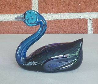 Cobalt Blue Solid Glass Bird Swan Figurine Paperweight Home Decor 3 " X 3 - 1/2 "