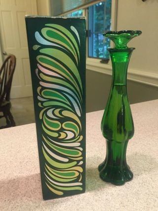 Vtg Avon Emerald Green Glass Perfume/cologne " To A Wild Rose " Bud Vase & Cologne