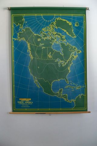 Vintage Pull Down Map Of North America Chalk Surface Schoolroom Classroom