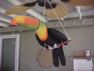 Vtg 1980s 21” Toucan Parrot Hanging Bird W/perch Soft Sculpture Art Handmade