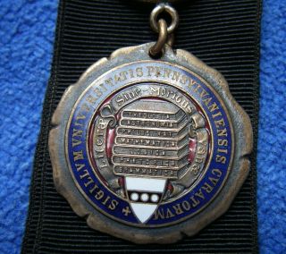 Antique University Of Pennsylvania Enamel Bronze Medal On Ribbon Fob - Nr
