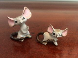 Vintage Gray Mouse Pair Big Ears - Japan Bone China Mice Figurines