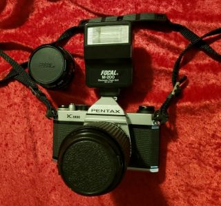 Vintage Pentax K1000 Professiinal 35mm Slr Camera With 2 Lenses & Flash